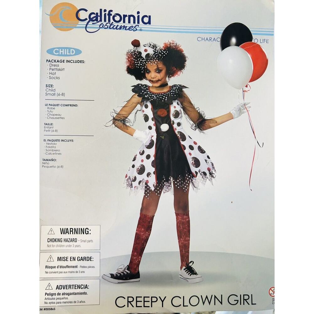 California Costume Creepy Clown Costume Girls Size Small Halloween Goth Scary